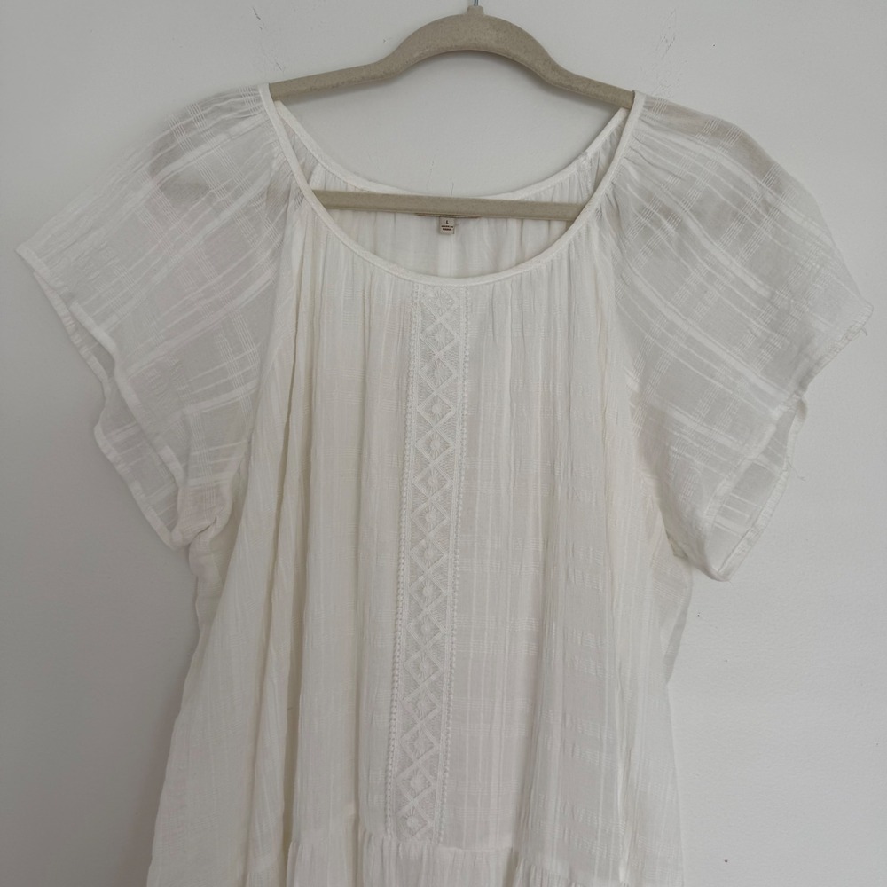 NWT Kate & Sam Women's White Maxi Dress Large Cotton Summer Lined Short Sleeves